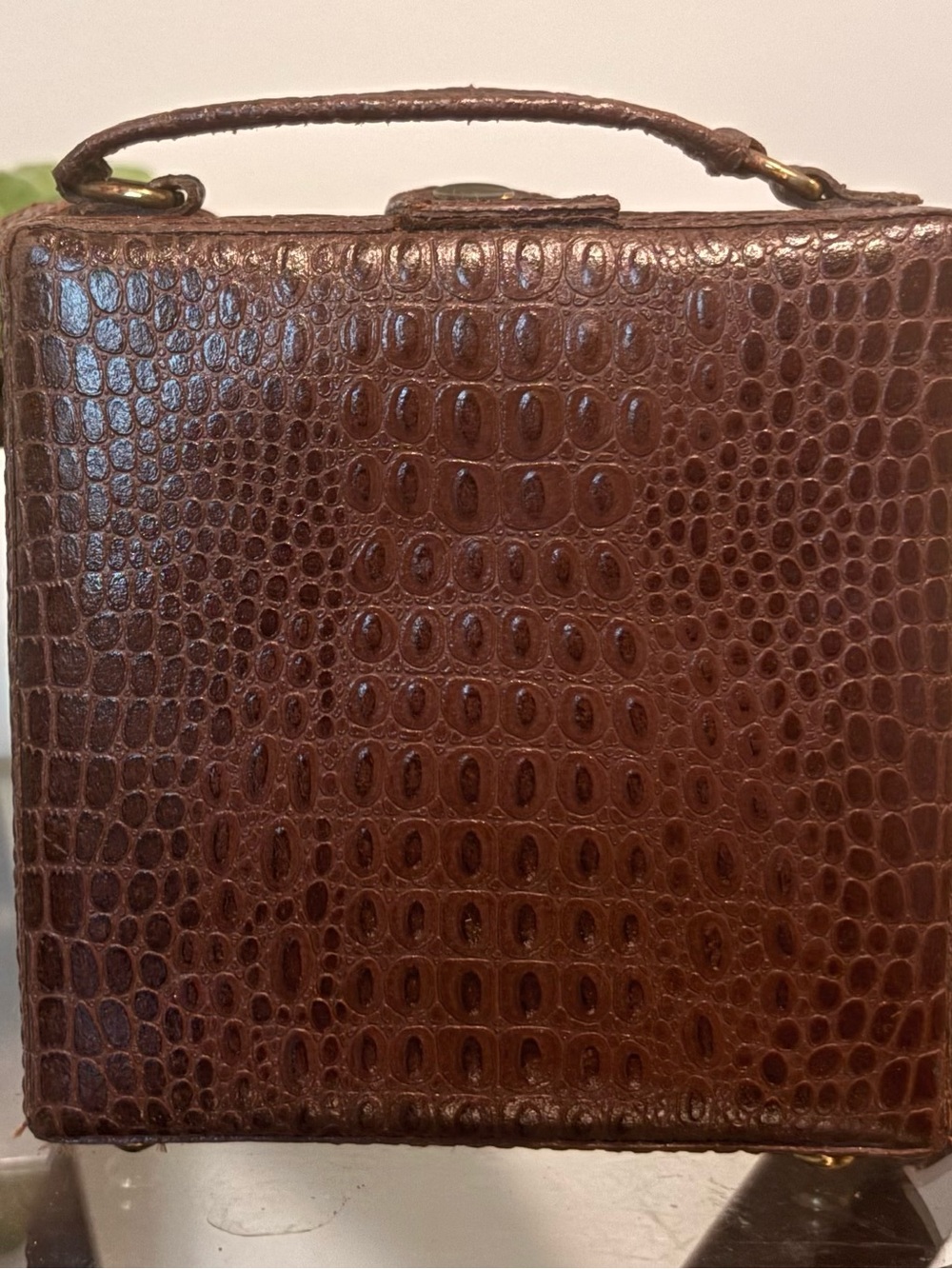 ACCESS Vintage Brown Crocodile Embossed Structured Satchel Shoulder Bag Purse